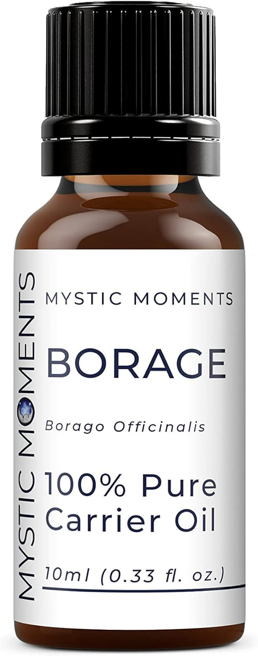 Mystic Moments | Borage Carrier Oil - 10ml - Pure & Natural Oil Perfect for Hair, Face, Nails, Aromatherapy, Massage and Oil Dilution Vegan GMO Free