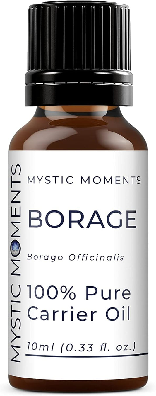 Mystic Moments | Borage Carrier Oil 10ml - Pure & Natural Oil Perfect for Hair, Face, Nails, Aromatherapy, Massage and Oil Dilution Vegan GMO Free