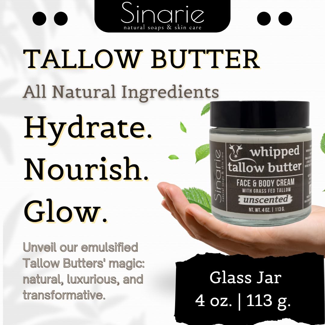 Sinarie Grass-Fed Beef Tallow Body Butter - Emulsified, Non-Greasy Moisturizer, 4 Oz Soaps & Skin Care (4 Oz., Citrus Cream) : Beauty & Personal Care