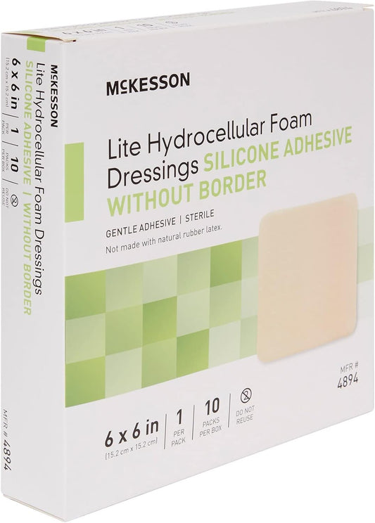 Mckesson Hydrocellular Foam Dressing - Silicone Gel Adhesive Wound Dressing - 6 In X 6 In, 10 Count, 1 Pack