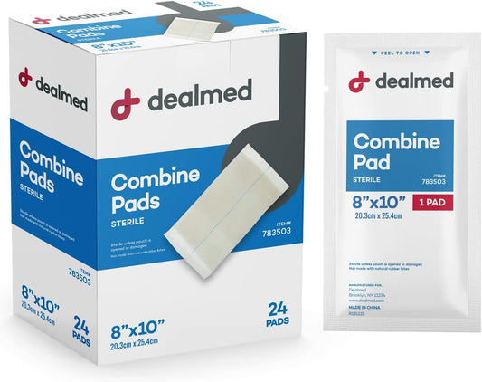 Dealmed Abdominal Combine Pads | Individually Wrapped, Absorbent, Latex-Free, Non Adherent | For Wound Care, Drainage, First Aid Kit | Sterile Abd Pads 8X10 In | 24/Bx, 15 Bx/Cs (Pallet Of 24 Cases)