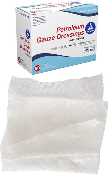 Dynarex 3039 Sterile Petroleum Non Adhering Gauze Dressing For Wound, 3" X 9", Pack Of 50