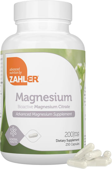 Zahler - Magnesium Supplement Capsules 200 Mg (250 Count) Certified Kosher Bioactive Magnesium Citrate For Max Absorption - Natural Magnesium Mineral For Men & Women - Best Magnesium Supplements