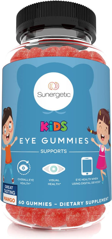 Sunergetic Premium Eye Support Gummies For Kids - Lutein With Zeaxanthin Supports Overall Eye Health, Vision & Macular Health - Lutein & Zeaxanthin Gummies With Lutemax 2020-60 Gummies