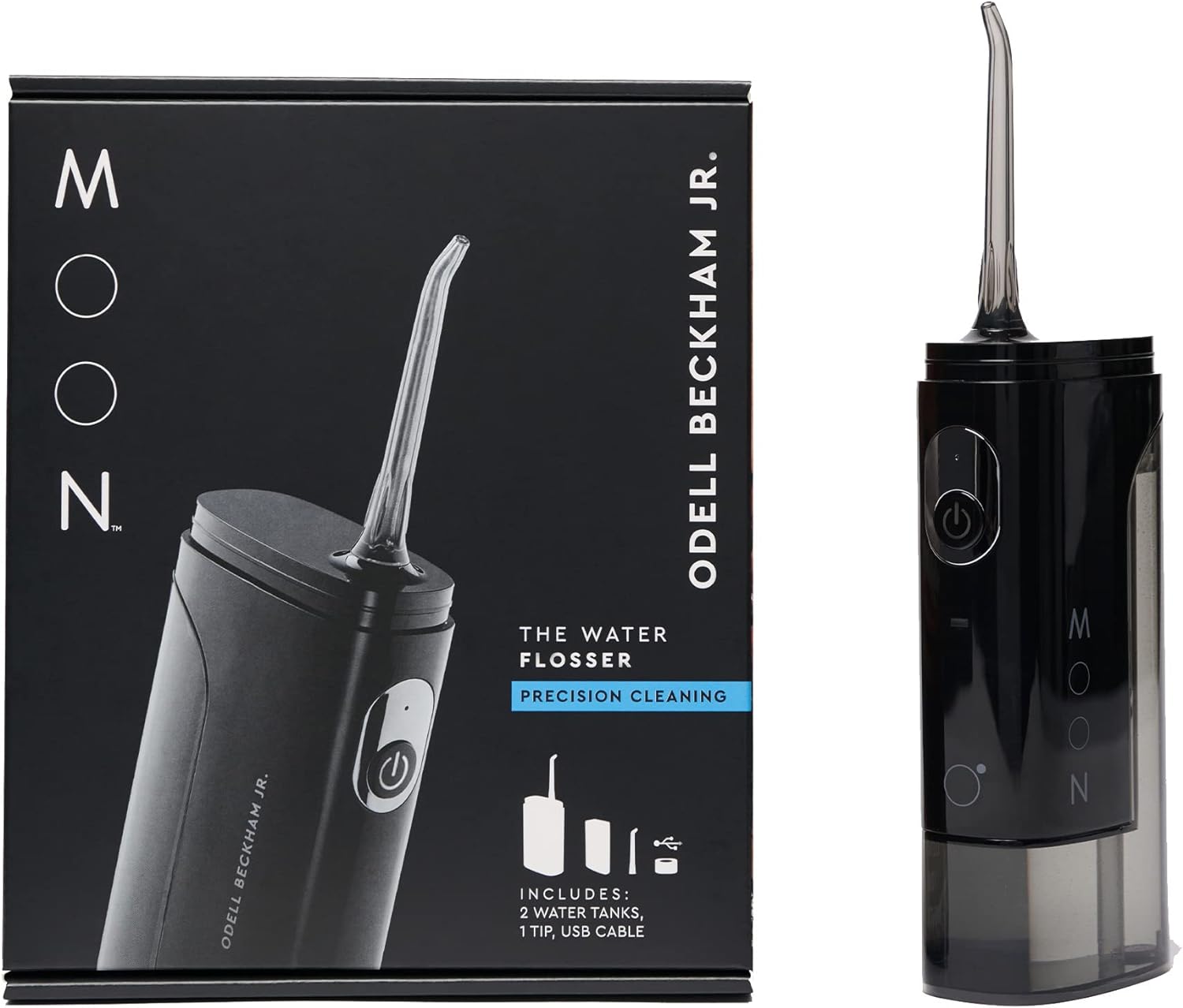 MOON Water Flosser for Teeth Cleaning and Gum Health, Cordless and Rechargeable with Two Irrigator Tank Sizes for Easy Travel, Co-Created with Odell Beckham Jr