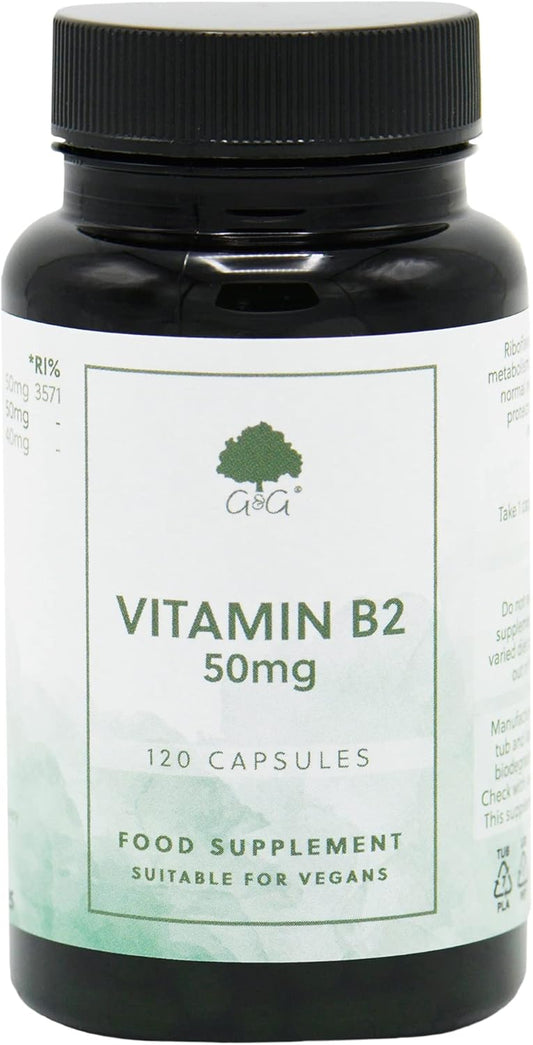 Vitamin B2 Riboflavin Capsules | 50Mg Vitamin B2 Per Capsule | 120 Vegan Capsules | G&G Vitamins