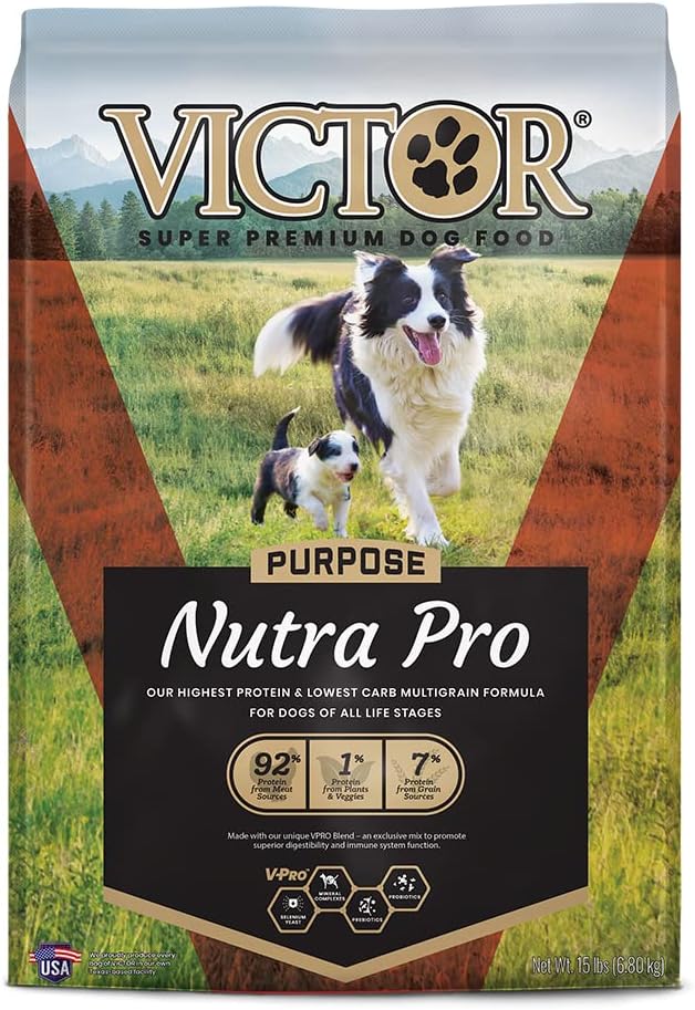 Victor Super Premium Dog Food – Purpose - Nutra Pro – Gluten Free, High Protein Low Carb Dry Dog Food For Active Dogs Of All Ages – Ideal For Sporting Dogs, Pregnant Or Nursing Dogs & Puppies, 15Lbs