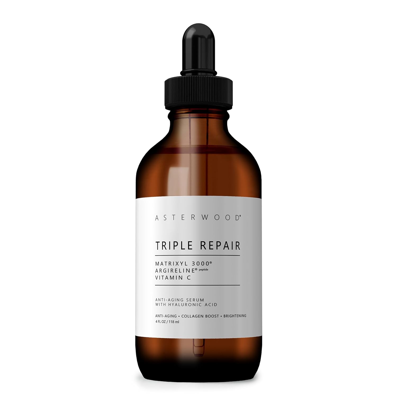 Asterwood Triple Repair Matrixyl 3000 + Argireline + Hyaluronic Acid + Vitamin C Serum For Face - Anti-Aging, Collagen Boosting, Hydrating - Fragrance-Free - 4 Fl Oz
