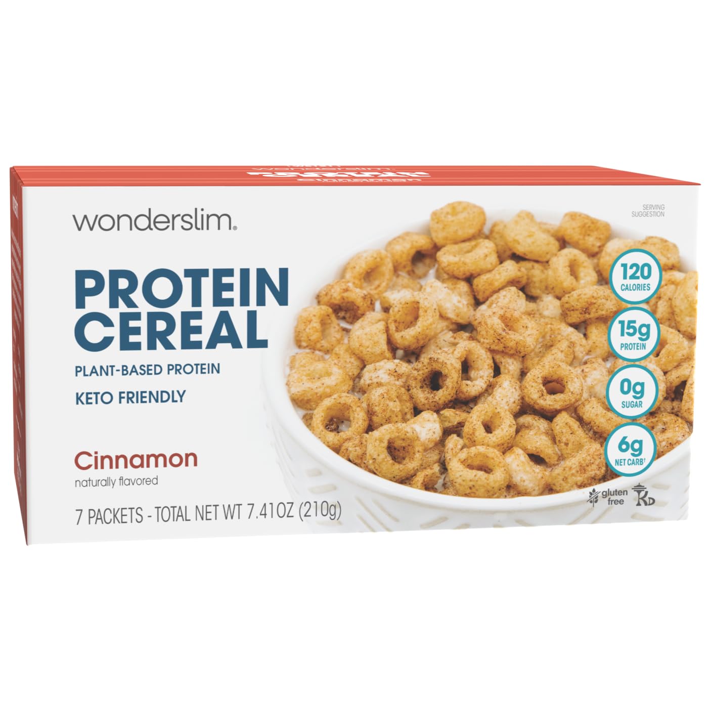 Wonderslim Protein Cereal, Cinnamon, Zero Sugar, Gluten Free, Keto Friendly & Low Carb (7Ct)