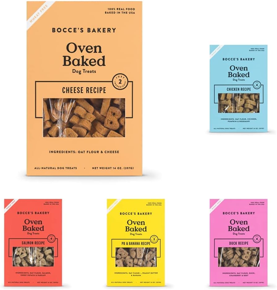 Bocce's Bakery Oven Baked Treat Bundle for Dogs, Wheat-Free Dog Treats, Made with Real Ingredients, Baked in The USA, All-Natural Biscuits, 14 oz : Pet Supplies