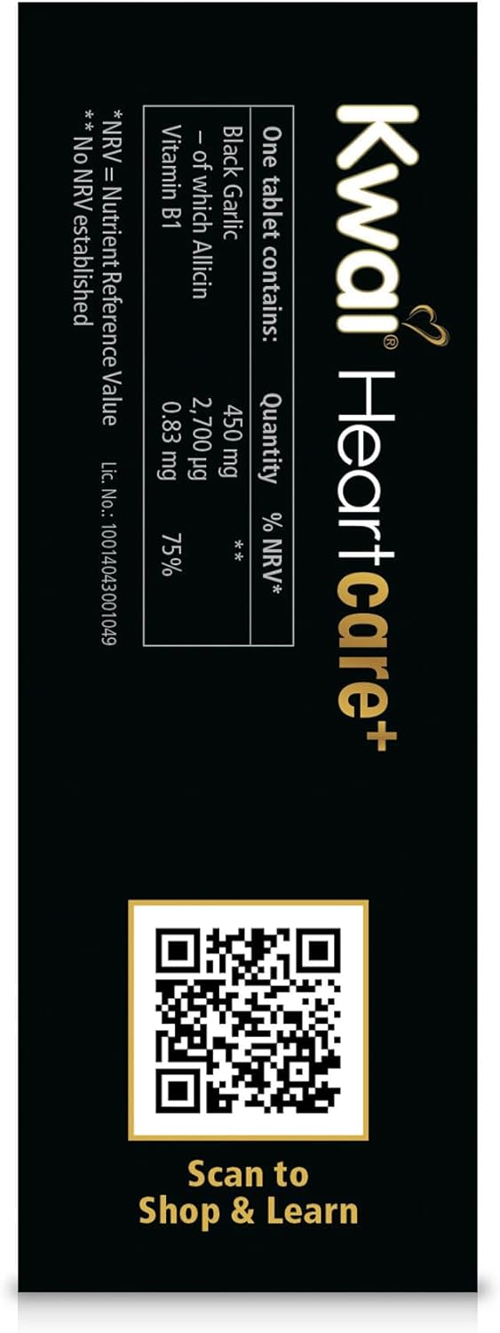 Kwai Heartcare+ Black Garlic | Garlic Capsules odourless & Vitamin B1 I Healthy Cholesterol Levels and a Healthy Heart, Rich in antioxidants | 450mg Garlic per Tablet | 100 Tablets : Amazon.co.uk: Health & Personal Care