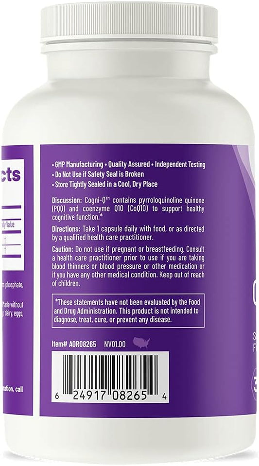 Aor, Cogni-Q, Antioxidant Support For Brain And Mitochondrial Health, Energy, And Healthy Aging With Pqq And Coq10, Vegan, Non-Gmo, 30 Capsules