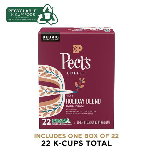 Peet's Coffee , Dark Roast K-Cup Coffee Pods for Keurig Brewers - Holiday Blend 2023 22 Count (1 Box of 22 K-Cup Pods)