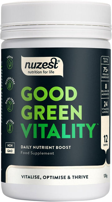 Greens Powder By Nuzest – Good Green Vitality – Filled With Vitamins, Minerals & Superfoods – Vegan Multivitamin Greens Drink - Gluten Free - Dairy Free - (10G (Box Of 5)