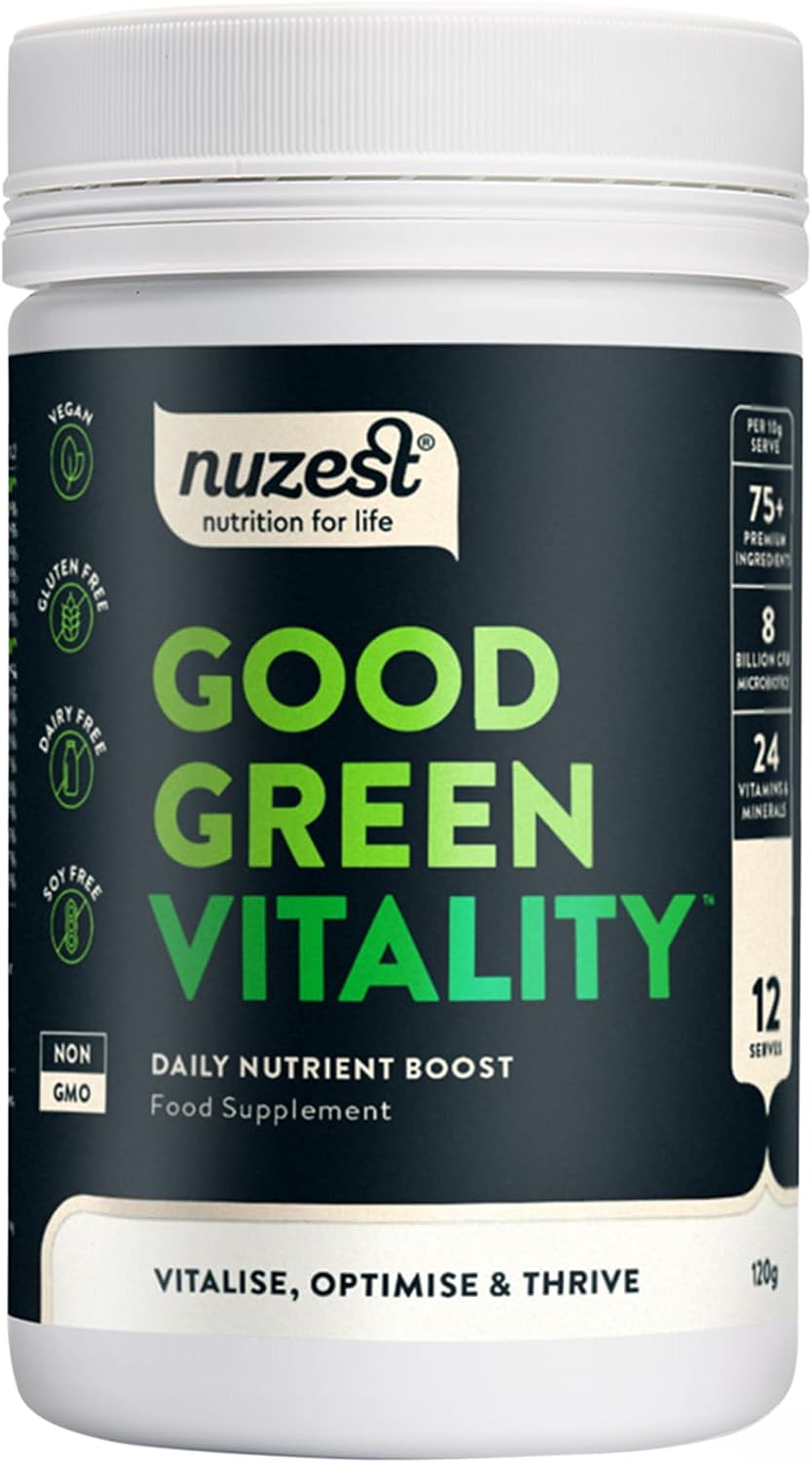 Greens Powder By Nuzest – Good Green Vitality – Filled With Vitamins, Minerals & Superfoods – Vegan Multivitamin Greens Drink - Gluten Free - Dairy Free - 10G - 1 Serving