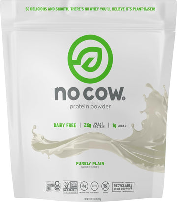No Cow Vegan Protein Powder, Purely Plain, 26g Plant Based Protein, Re