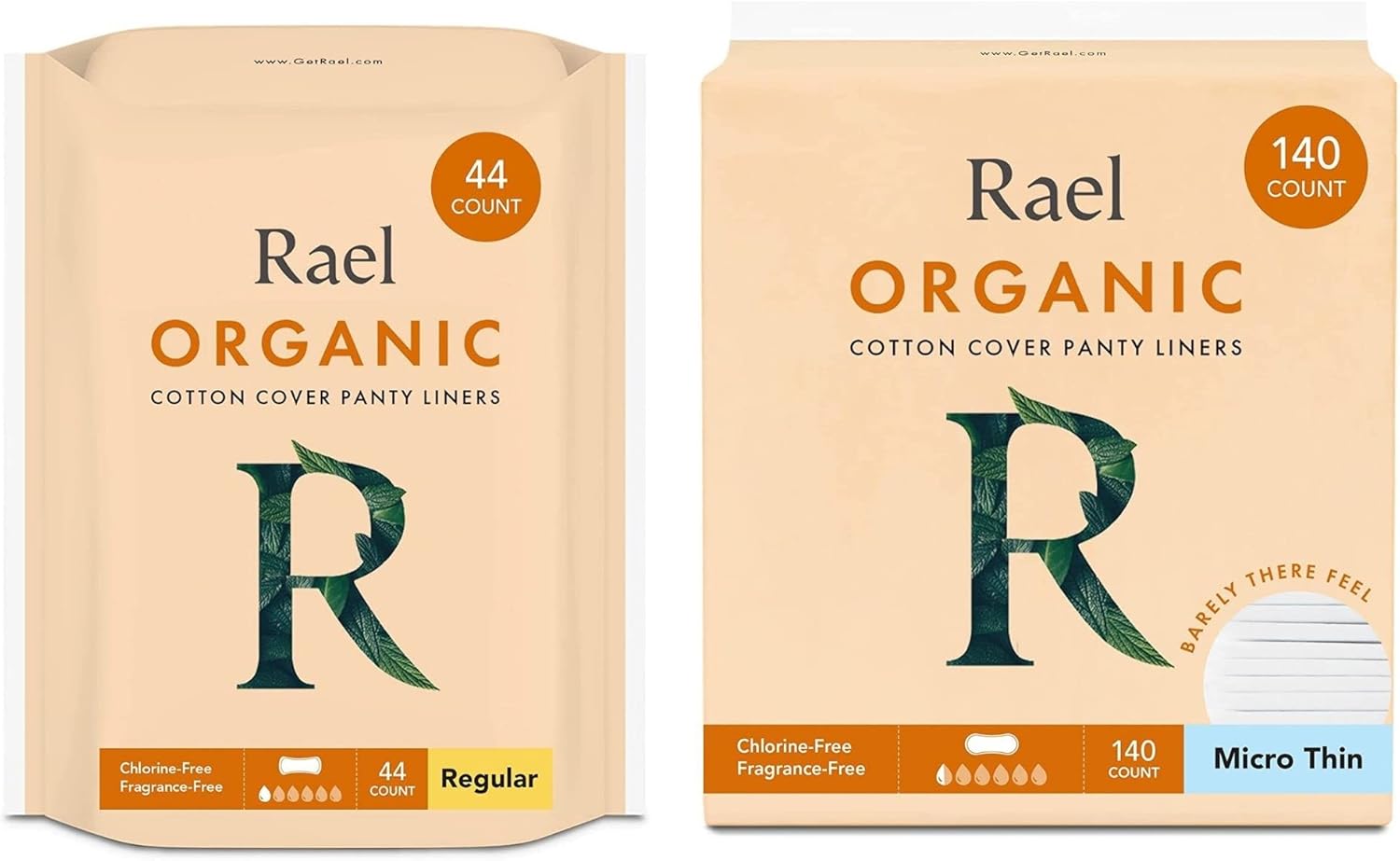 Rael Period Bundle - Organic Cotton Cover Liners (Regular, 44 Count) & Micro Thin Liners (140 Count)