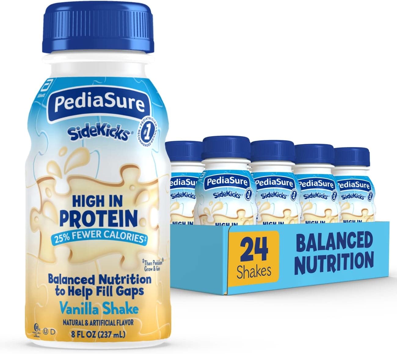 Pediasure Sidekicks, 24 Shakes, Kids Protein Shake, With Key Nutrients And Protein To Help Kids Catch Up On Growth And Help Fill Nutrient Gaps, Vanilla, 8 Fl Oz