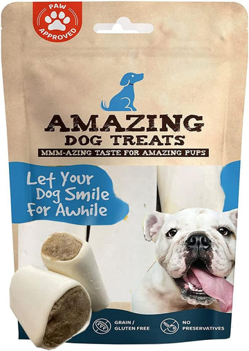 Amazing Dog Treats - Stuffed Shin Bone for Dogs (Peanut Butter Blend, 2-3 Inch - 8 Count) - All Natural Dog Bones