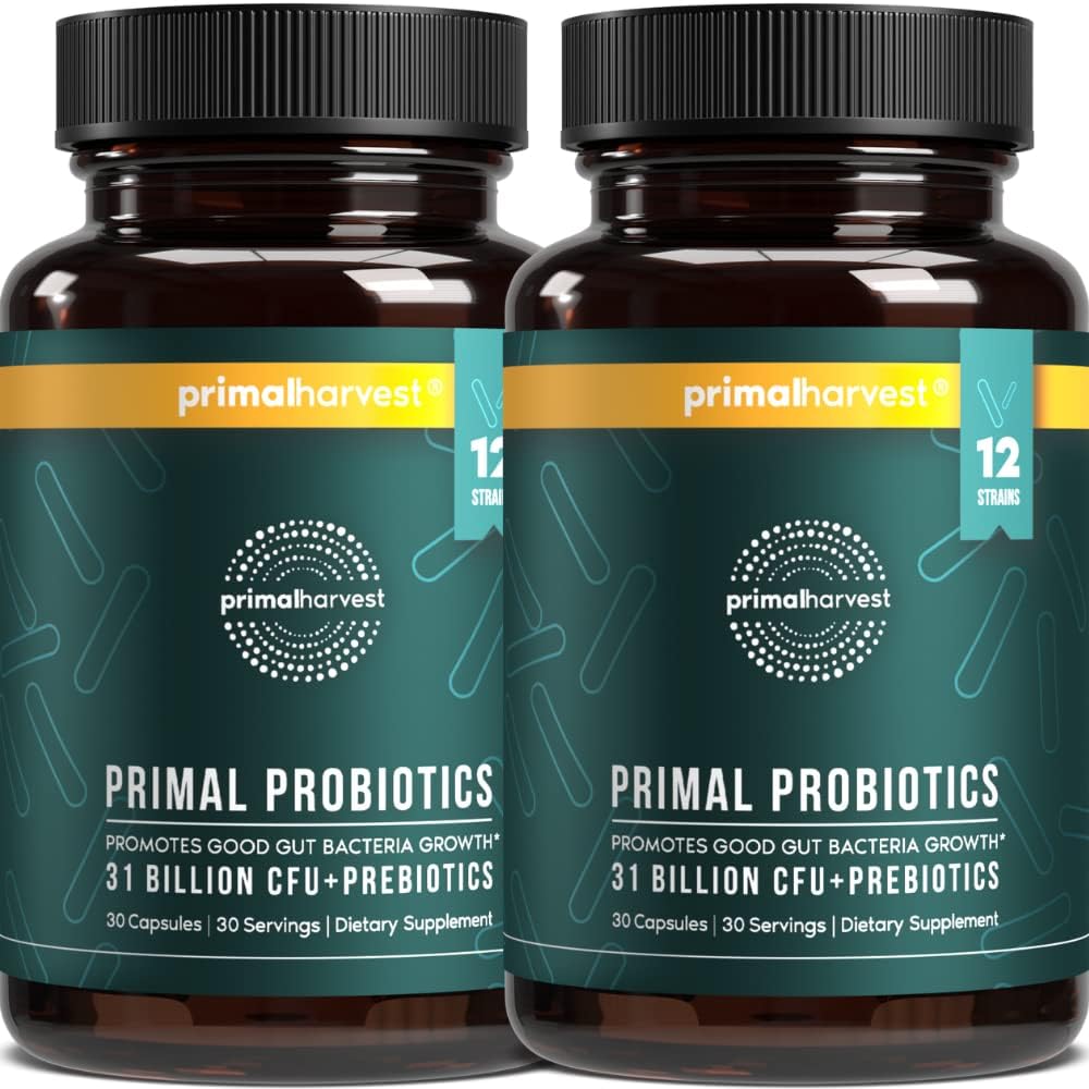 Primal Harvest 2 Pack, Prebiotics And Probiotics For Women & Men, Primal Probiotics 30 Oral Probiotics Capsules For Gut Health, 12 Dynamic Strains Probiotics For Women Digestive Health…