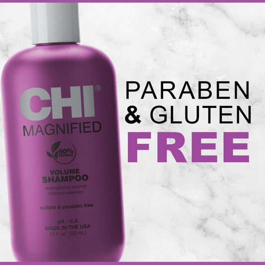 Chi Magnified Volume Luxury Shampoo | Gentle Shampoo For Volumizing Hydrating Fine, Thin And Limp Hair | Natural Ingredients, Sulfate Free Product, 355 Ml