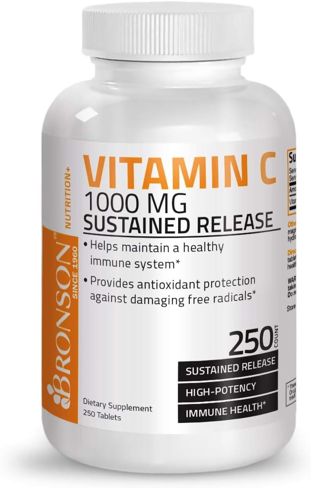 Bronson Vitamin C 1000 mg Sustained Release Premium Non-GMO Ascorbic Acid, 250 Tablets : Health & Household