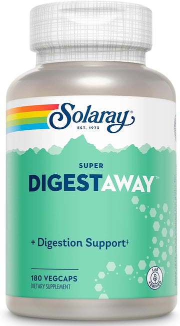 Solaray Super Digestaway Digestive Enzymes - Pancreatin, Papain, Ginger, Pepsin, Betaine Hcl, Aloe Vera, And More - Digestion & Nutrient Absorption Support - Lab Verified - 180 Vegcaps