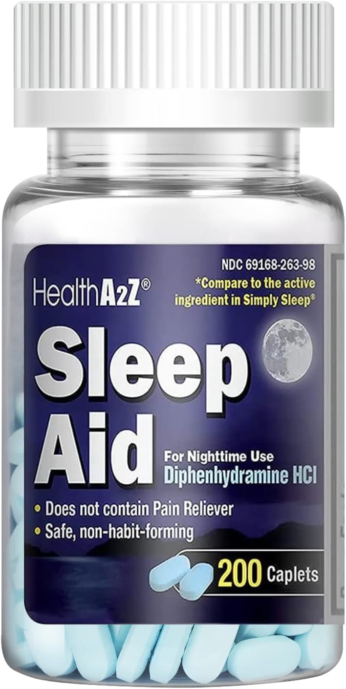 Healtha2Z Sleep Aid 200 Caplets | Diphenhydramine Hcl 25Mg | Regular Strength Sleeping Pills | Safe & Non-Habit-Forming