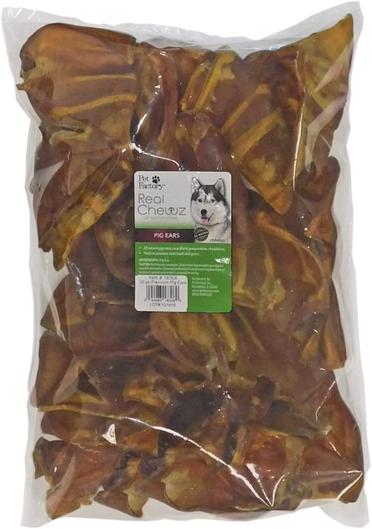 Pet Factory Real Chewz Premium Pig Ears Dog Chew Treats, 100% All-Natural - 30 Count/1 Pack : Pet Supplies