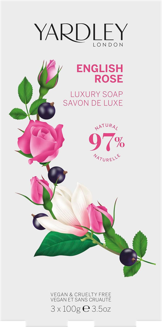 Yardley London English Rose Soap, Moisturising Solid Soap Bar For Women, Finely Milled Soap Bar With Notes Of Citrus And Magnolia 3X100G