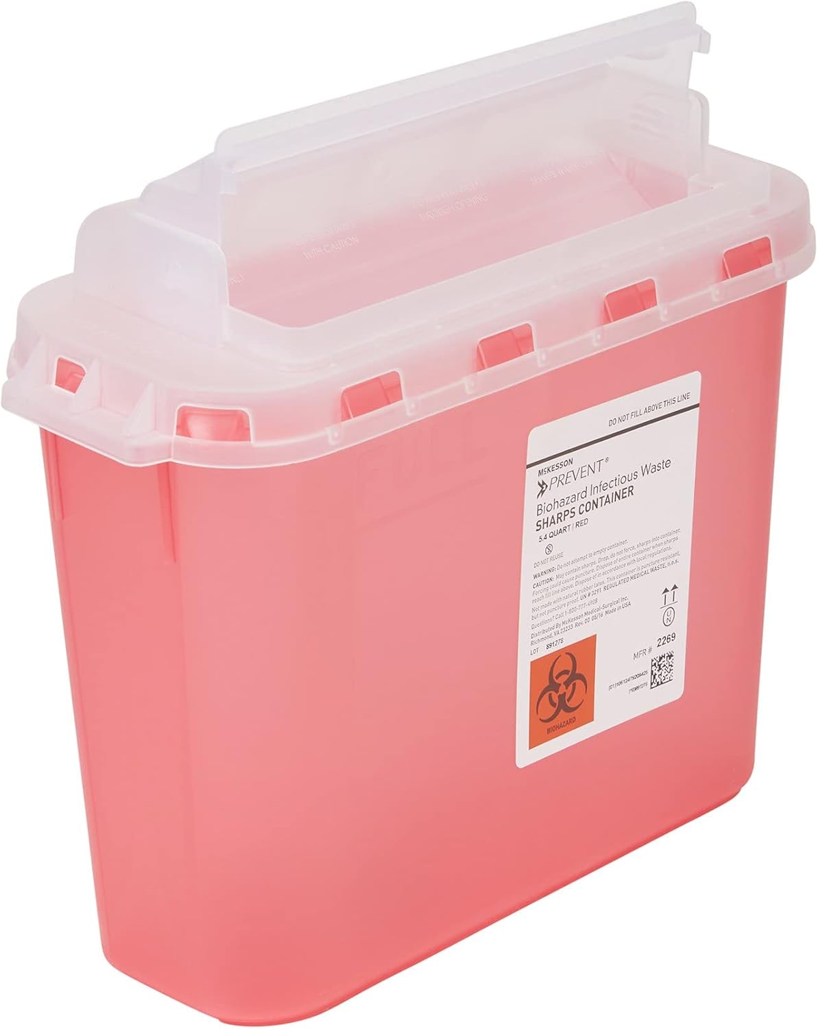 McKesson Prevent Sharps Container for Home Use, 5.4 Quart - for Biohazard Infectious Waste, Needle and Syringe Disposal - Translucent, Touchless Lid - Red, 1 Count : Health & Household