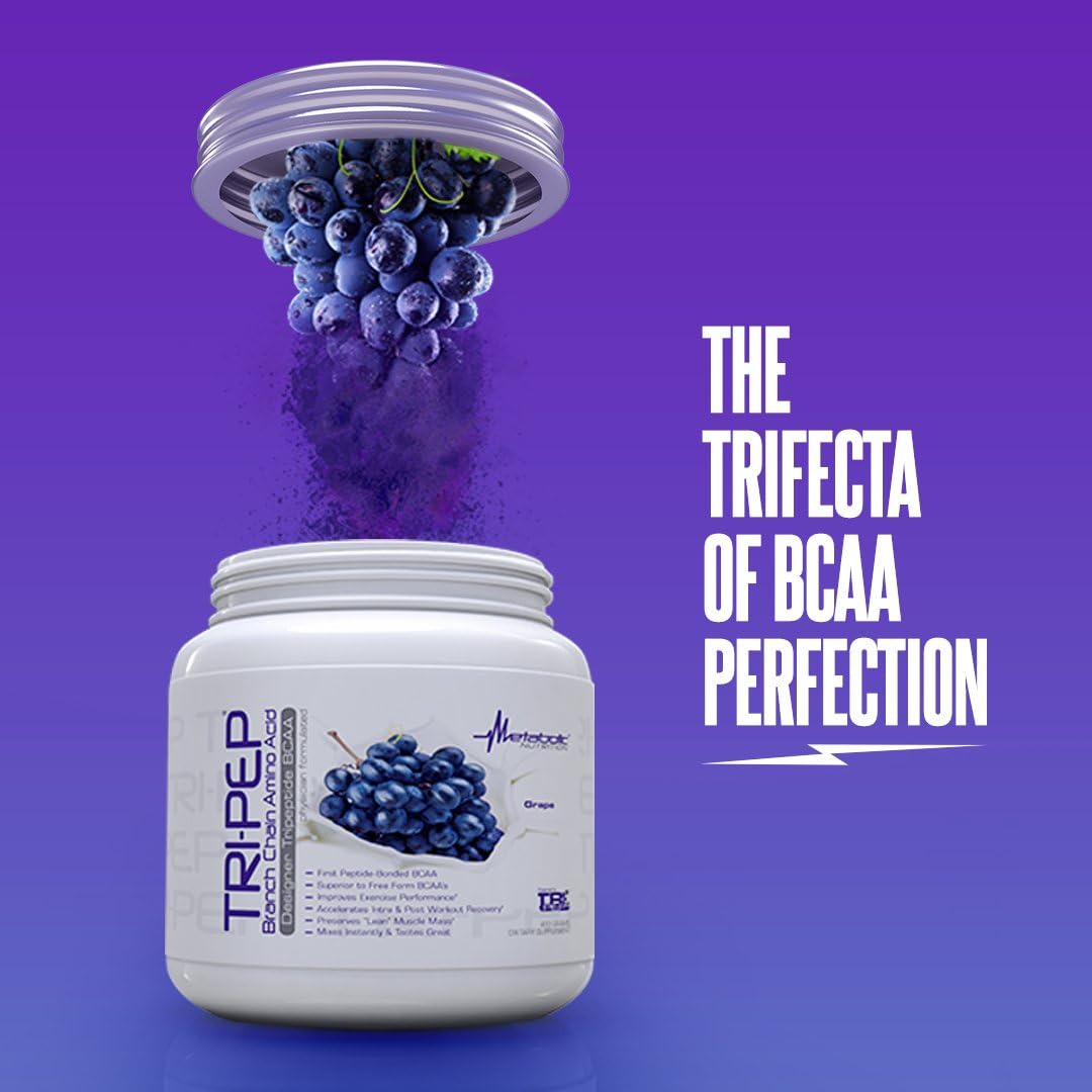 Metabolic Nutrition - TRIPEP - Tri-Peptide Branch Chain Amino Acid, BCAA Powder, Pre Intra Post Workout Supplement, Grape, 400 Grams (40 Servings) : Health & Household