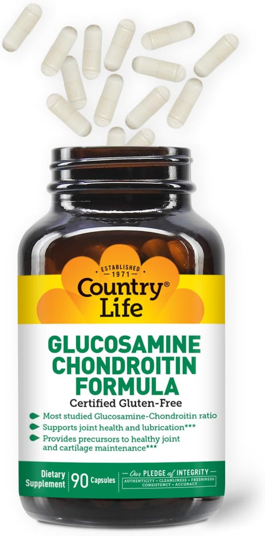 Country Life Glucosamine Chondroitin 1500Mg/1200Mg - Supports Joint Health & Lubrication - Maintains Healthy Cartilage, Tendon, Joint Tissue - Gluten Free, Non-Gmo - 90 Capsules - For Adults