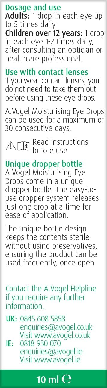 A.Vogel Moisturising Eye Drops 10ml | For Very Dry and Irritated Eyes | Contact Lens Friendly | Preservative Free | With Euphrasia & Hyaluronic Acid : Amazon.co.uk: Health & Personal Care