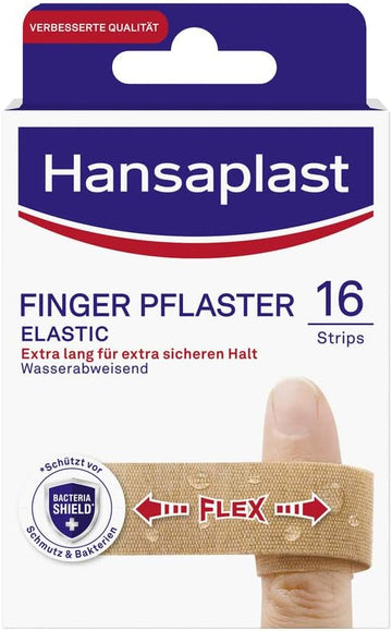 Hansaplast Elastic Finger Strips Plasters (16 Strips), Extra Long Wound Plasters Specially For Fingers, Flexible And Breathable