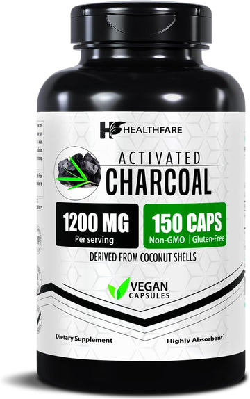 Activated Charcoal Capsules 1200 Mg | 150 Vegan Capsules | Coconut-Sourced Charcoal | Natural Internal Cleanse Support | Non-Gmo & Gluten-Free | Made In Usa