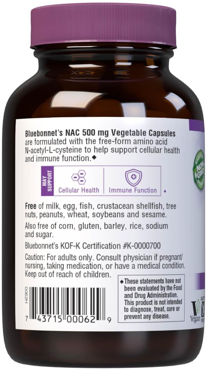 Bluebonnet Nac 500 Mg Vitamin Capsules, 30 Count : Health & Household