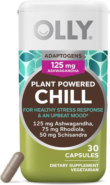 Olly Chill Adaptogen, Ashwagandha, Mood Support Supplement With Rhodiola Root, Vegetarian Capsules - 30Ct