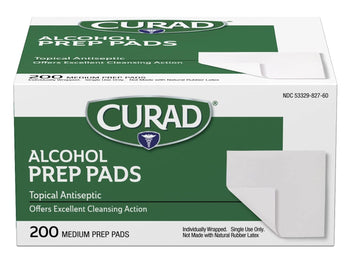 Curad Alcohol Disinfectant Prep Pads, 2-Ply, Medium Size, 200 Count