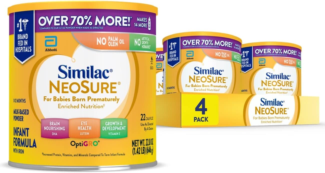 Similac Neosure Premature Post-Discharge Infant Formula, Powder Baby Formula, 22.8-Oz Value Can, Pack Of 4