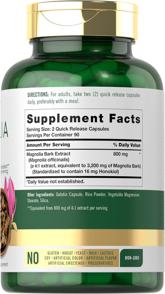 Carlyle Magnolia Bark 3200 Mg | 180 Powder Capsules | Herbal Extract Supplement | Non-Gmo, Gluten Free