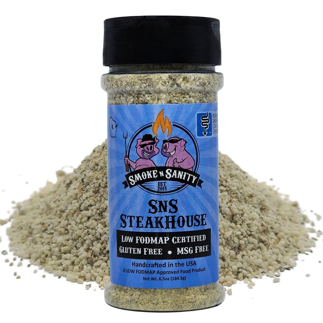 Smoke N Sanity Sns Steakhouse | Sensitive Stomach Approved | Full Flavor | Monash Certified Low Fodmap | Gluten Free | Certified Kosher | Dairy Free, Low Fodmap Foods | 6.5 Oz Shaker