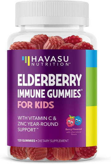 Elderberry Gummies For Kids With Zinc And Vitamin C | Potent, Herbal Immune Support For Kids With Antioxidants To Support Immune Defense | 120 Vegan Elderberry Vitamin C And Zinc Kids Immune Gummies