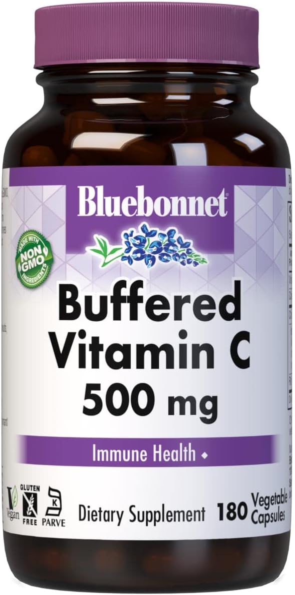 Bluebonnet Nutrition Buffered Vitamin C-500 Mg Vegetable Capsules, Buffered Calcium Ascorbate, For Immune Health, Soy Free, Gluten Free, Non-Gmo, Kosher, Dairy Free, Vegan, 180 Vegetable Capsules ('743715005693)