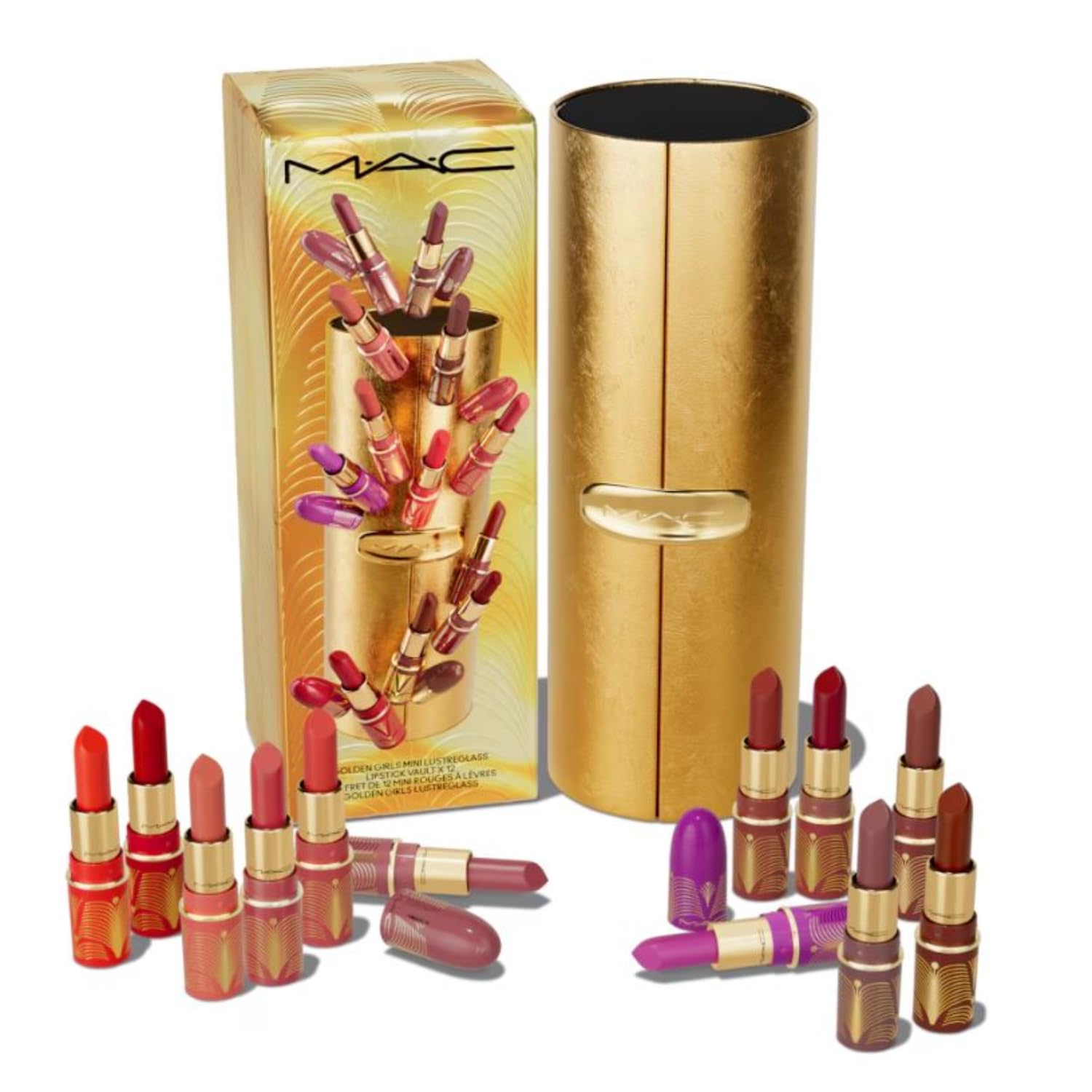 M.A.C Cosmetics Limited Edition Golden Girls Miniature Lustreglass Lipstick Vault X 12 - Vault And 12 Mini Lipsticks - Travel Size