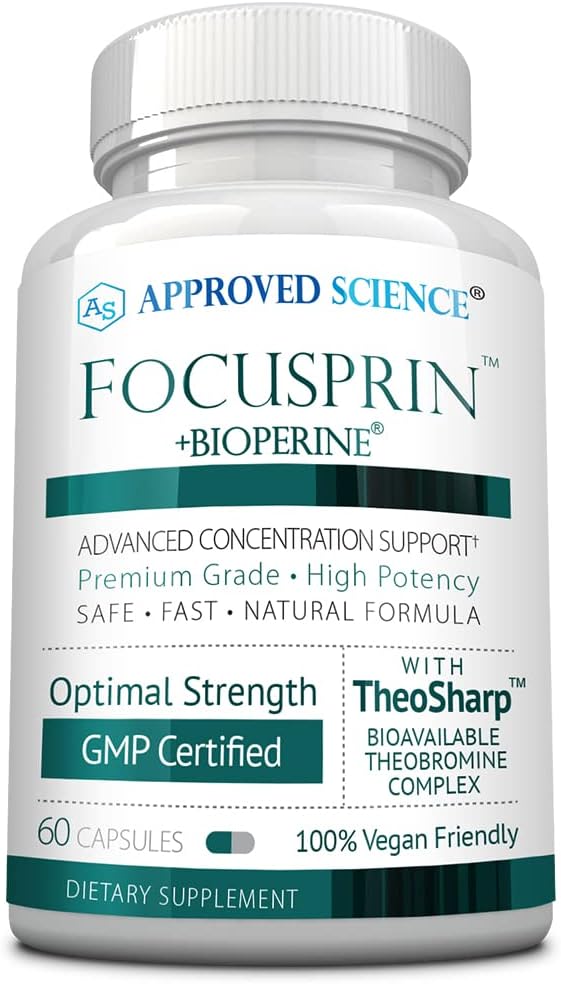 Approved Science Focusprin - Brain Support Supplement - Boost Focus, Concentration, Cognitive Function, and Relaxation - Vegan - 60 Capsules - Made in The USA