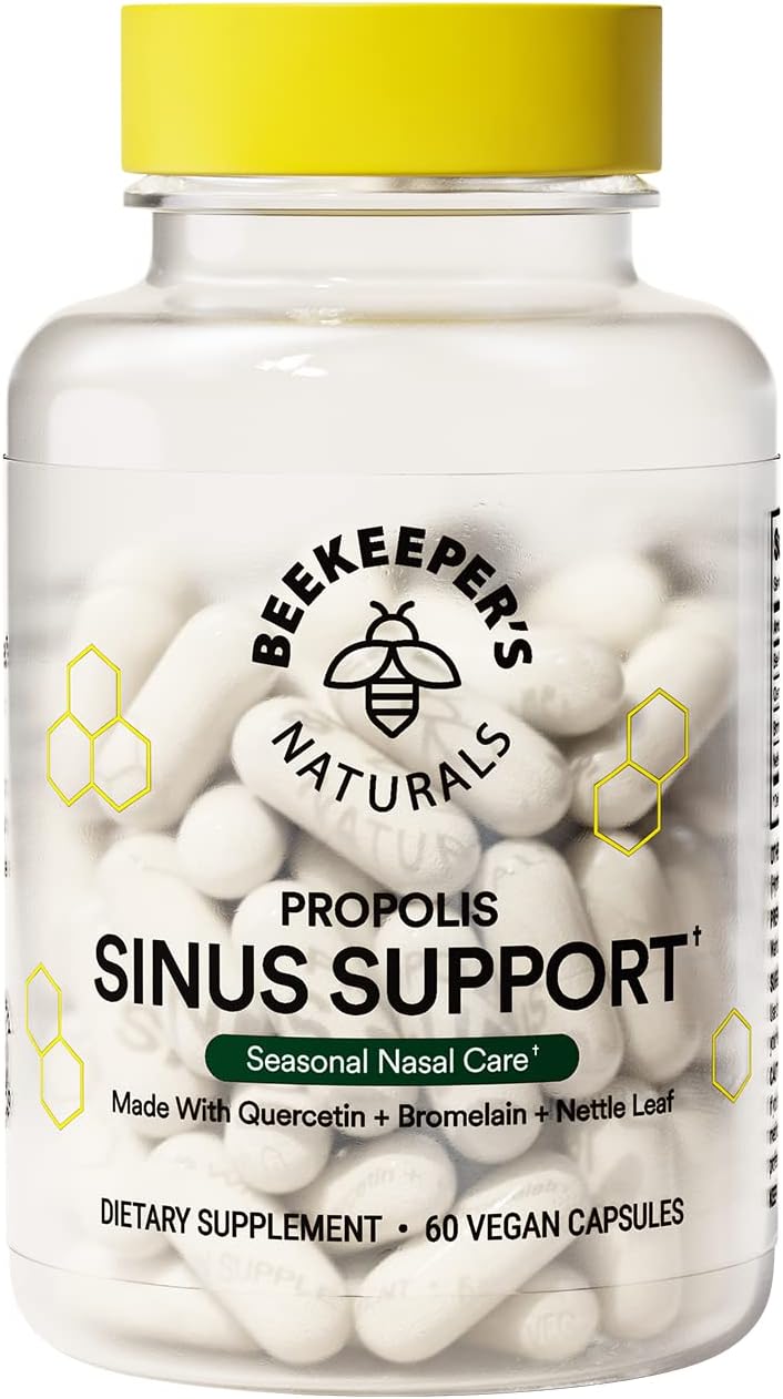 Beekeeper'S Naturals All Natural Sinus Support For Adults, Seasonal Nasal Care Relief With Propolis, Quercetin, Bromelain, Nettle Leaf, & Vegan Capsule, Blocks Or Suppresses Histamine, 60 Ct