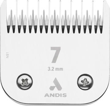 Andis 72610 Ultra Edge Dog Clipper Blade – Made from High-Carbon Steel with Extended Edge Life, includes Size-7 Skip Tooth, Harder Cutting Surface with Sharp Edge - 1/8-Inch Cut Length, Chrome