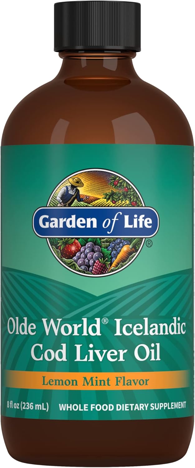 Garden Of Life Olde World Icelandic Cod Liver Oil Liquid - Lemon Mint Flavor - 1,000Mg Omega 3 Fish Oil, Fatty Acids, Epa, Dha, Vitamin D & A, Clo Fish Oil Supplements For Hearth Health, 47 Servings