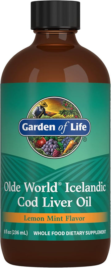 Garden Of Life Olde World Icelandic Cod Liver Oil Liquid - Lemon Mint Flavor - 1,000Mg Omega 3 Fish Oil, Fatty Acids, Epa, Dha, Vitamin D & A, Clo Fish Oil Supplements For Hearth Health, 47 Servings